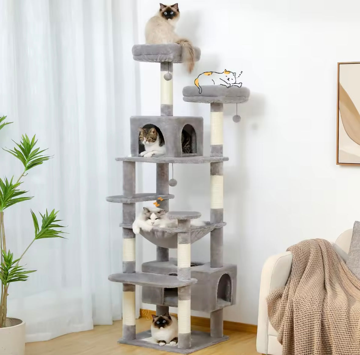 Grand Arbre à Chat et Tour pour Chats d'Intérieur - 136cm / 164cm / 184cm