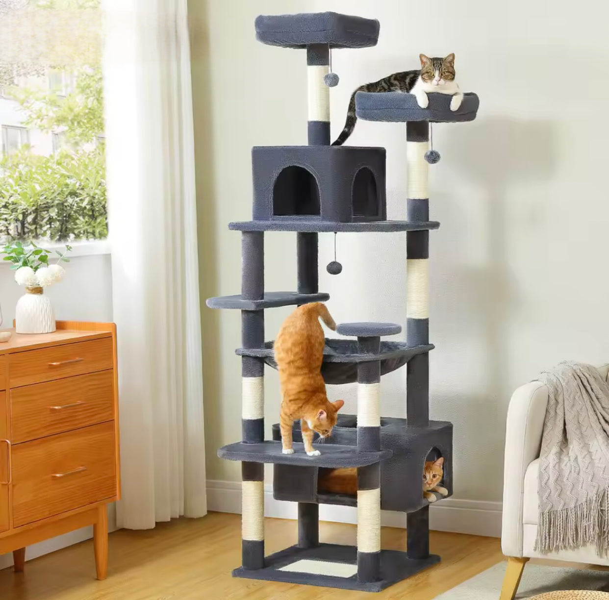 Grand Arbre à Chat et Tour pour Chats d'Intérieur - 136cm / 164cm / 184cm
